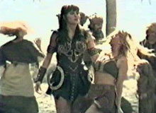 xena and gabrielle and villagers, dancing